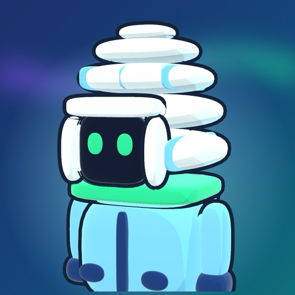 Iggy, the cyan IGLU mascot with a stacked white ice helmet